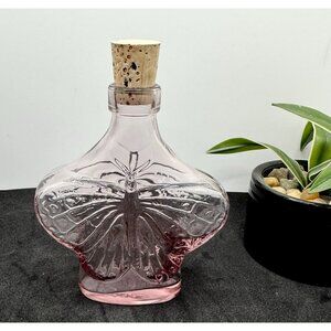 Pink Glass Butterfly Embossed Bottle With Cork Stopper